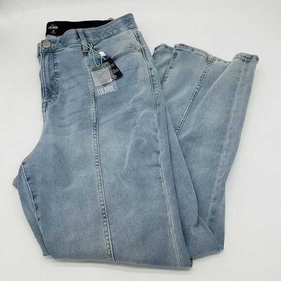 Lularoe Seamed Jeans High Rise Straight Leg Stretch Light Wash Womens Sz 36 NWT - Picture 1 of 10